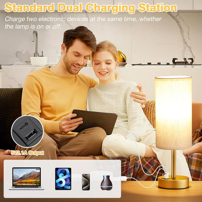 Dicoool Touch Bedside Table Lamp with USB - 3 Way Dimmable Wood Lamp for Bedroom Nightstand, Desk Lamp with Charging Station for Dorm, Living Room, Office, Kids Room, Small, 14in