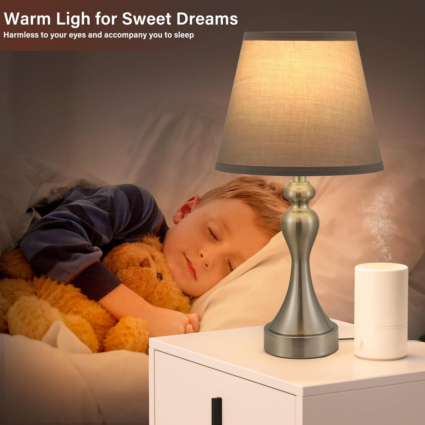 Seealle Touch Lamps for Nightstand - Bedside Lamps Set of 2, 3 Way Dimmable, USB C+A for Bedroom & End Tables (LED Bulbs Included)