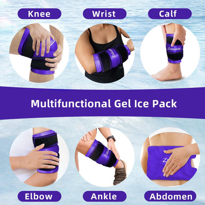 ZNÖCUETÖD Enhanced Knee Ice Pack Wrap 2 Pack for Pain Relief, Large Gel Ice Pack for Knee Leg Injuries Reusable with Cold Compression for Tendonitis, Arthritis, Swelling, Bruises, Surgery Recovery