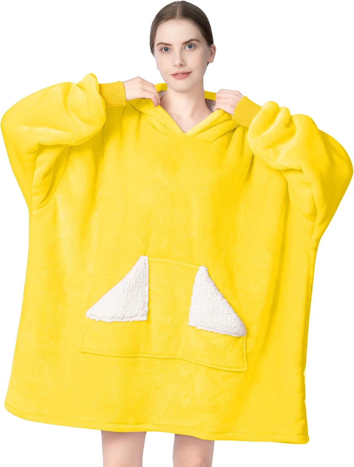 Touchat Wearable Blanket Hoodie, Oversized Sherpa Blanket Sweatshirt with Hood Pocket and Sleeves, Super Soft Warm Plush Hooded Blanket for Adult Women Men, One Size Fits All (Pink)