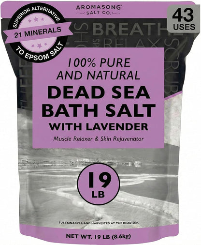 Aromasong Dead Sea Salt - Spa Bath Salt - 19 Lbs Fine Grain Bulk - 100% Pure - Better Absorbing Than Epsom Salt - Soak for Women & Men for Skin Issues and to Relax Tired Muscles - Resealable Pack.