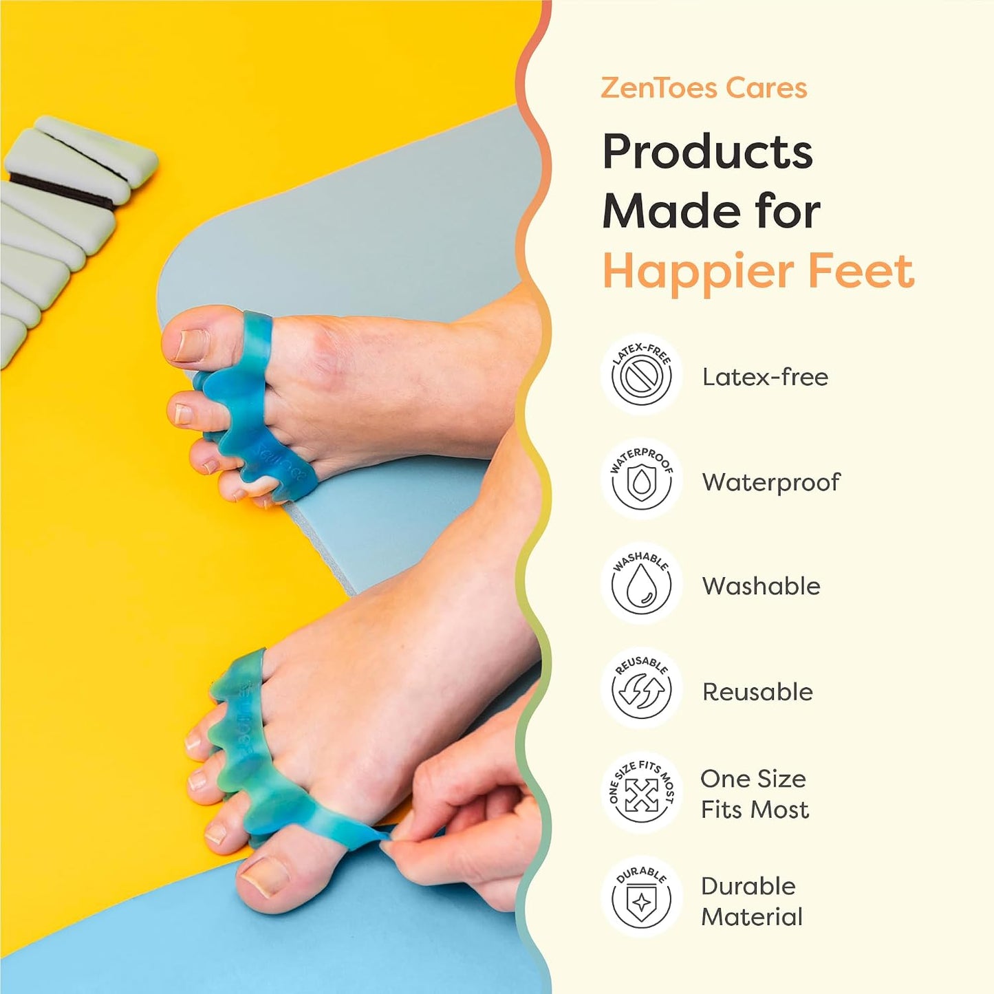 ZenToes Silicone Toe Spacers and Separators for Correct Toe Alignment, Bunion Relief, Hammertoe Straightener, Gel Orthopedic Corrector – 1 Pair (Black)