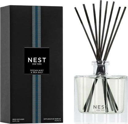 NEST New York Reed Diffuser, Bamboo - 5.9 fl oz - Fragrance for Up to 90 Days - Reusable, Refillable Glass Holder - Includes 8 All-Natural Reed Sticks - Flame Free