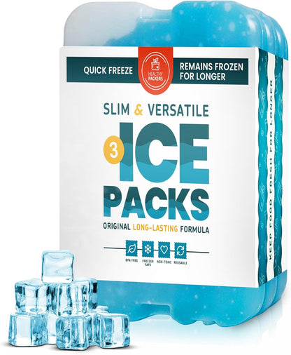 Healthy Packers Ice Packs for Lunch Boxes & Coolers - Freezer Packs - Original Cool Pack | Cooler Accessories for Beach, Camping & Fishing | Slim & Long-Lasting Reusable Ice Pack for Cooler