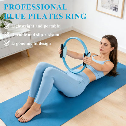 10 Pack Pilates Ring 15 Inch Magic Circle Bulk Set for Yoga and Fitness, Lightweight Portable Resistance Rings for Full Body Toning, Core Workout and Strength Training (5 Black, 3 Blue, 2 Pink)