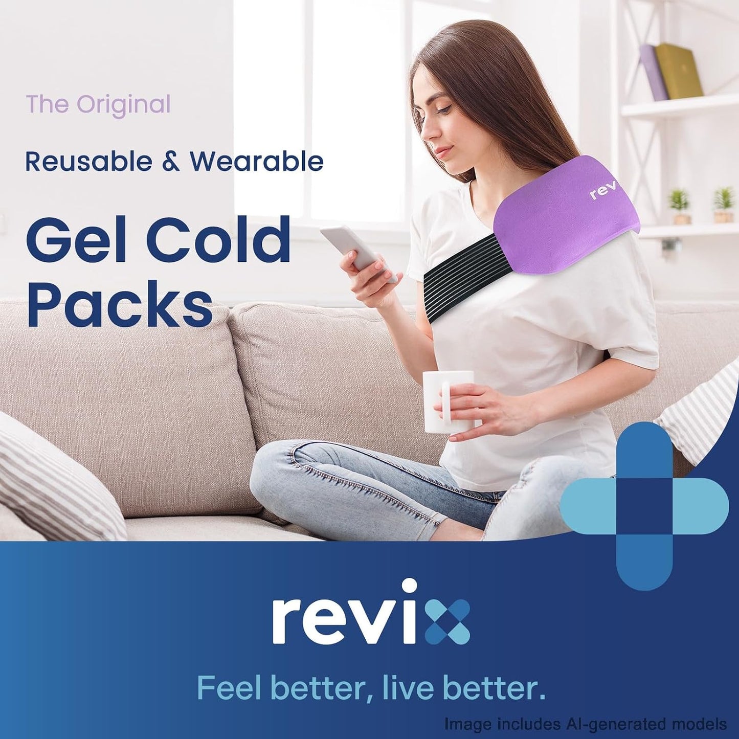 REVIX Ice Packs for Injuries Reusable, 2 Packs Hot and Cold Pack with Adjustable Strap, Flexible Ice Wraps for Joints and Muscle, Rotator Cuff, Back, Knee Discomfort Relief (10" x 5" Blue)