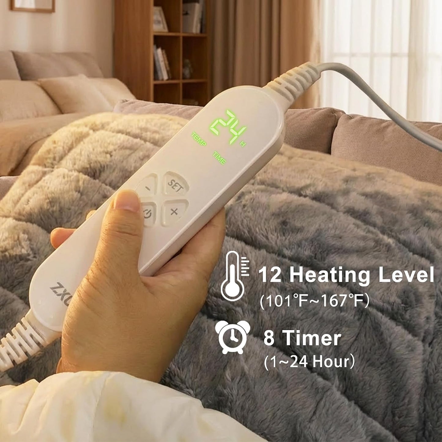 Weighted Heating Pad for Back Neck and Shoulder, 24"x37" Extra Large Electric Heated Wrap for Back Pain Relief with 12 Heat Setting and 8 Auto Shut Off, Stay on Function Hot Heated Pad