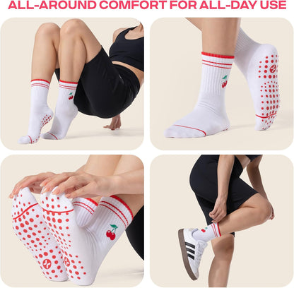 COOLMATE Pilates Socks with Grips for Women, Yoga Socks, Crew Non Slip Women for Barre, Pilates Gifts for Women - Colors B