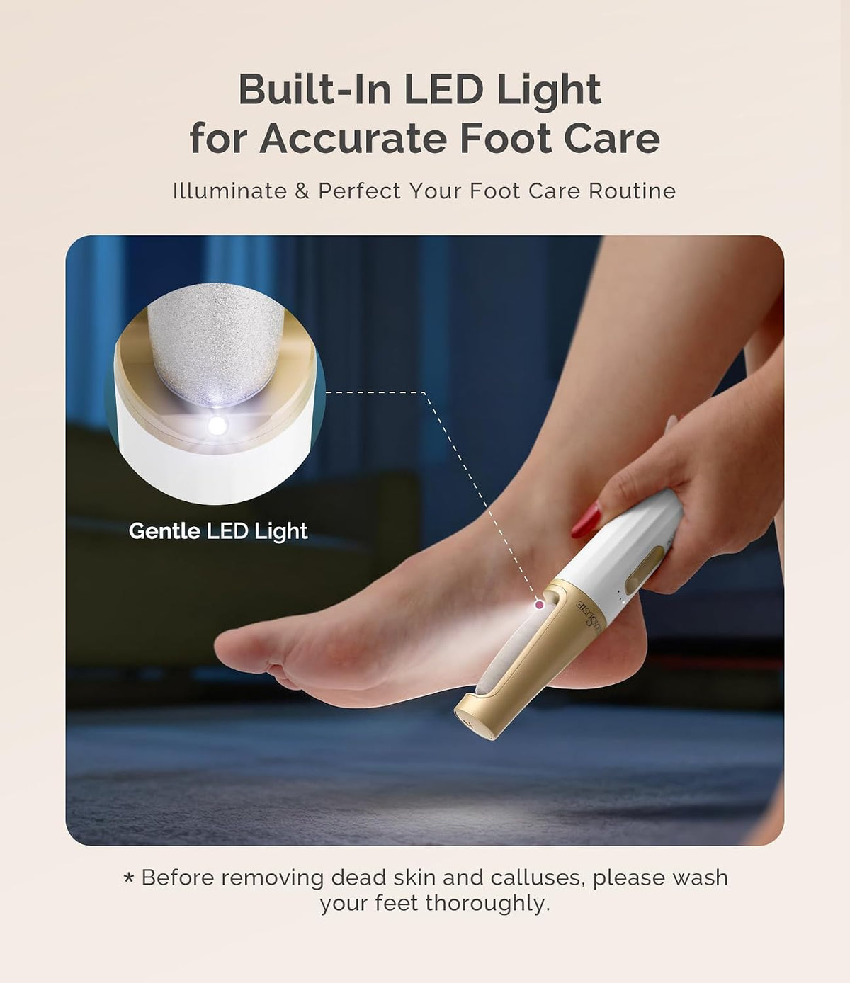 MelodySusie Electric Callus Remover for Feet, PC800G Waterproof Rechargeable Pedicure Tool with Light & 3 Different Grits Roller Heads & Adjustable Speeds, for Dead Skin & Cracked Heel (Pink Rose)