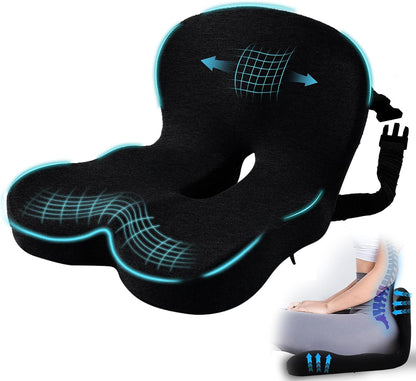 Car Seat Cushion, Memory Foam Driving Cushion with Adjustable Strap, Ergonomic Pad for Car & Semi Truck, Office Chair Cushion for Sciatica & Lower Back Pain Relief, Dark Gray
