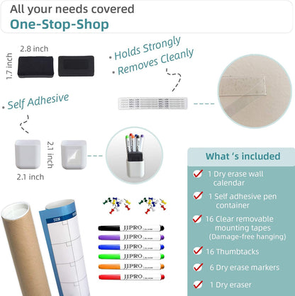 Dry Erase Wall Calendar - 38x26 Inches - Blank Undated Yearly Calendar - Whiteboard Premium Laminated Planner - Reusable Laminated Office Jumbo 12-Month Calendar (Vertical)