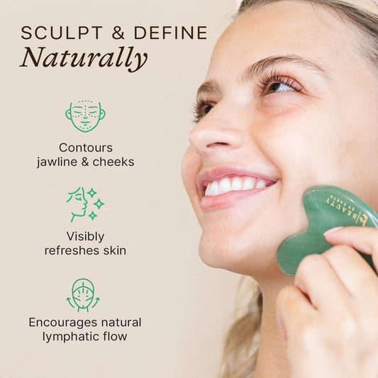 Jade Gua Sha Facial Tools - Depuffer & Massager Tool for Lymphatic Drainage