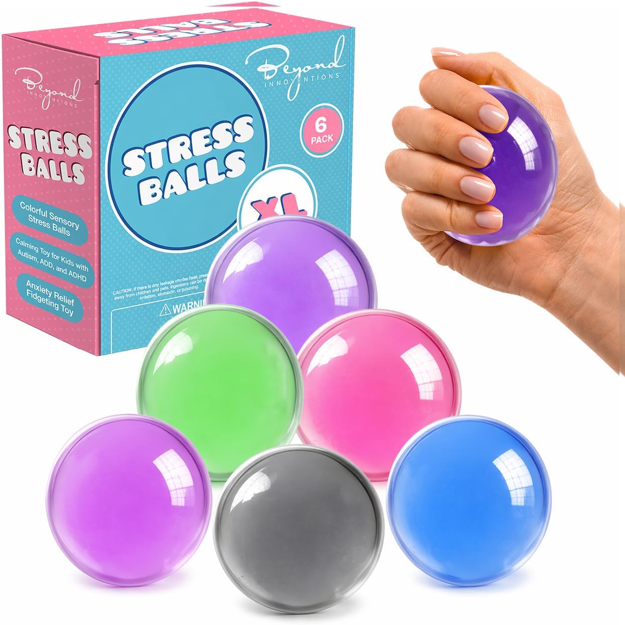 Stress Balls for Adults - 18 Pack | Fidget Toys | XL Stress Ball, Office Supplies, Squishy Fidget Toys | Anxiety Relief Calming Tool | Squishy Balls for Autism & ADHD, Assorted