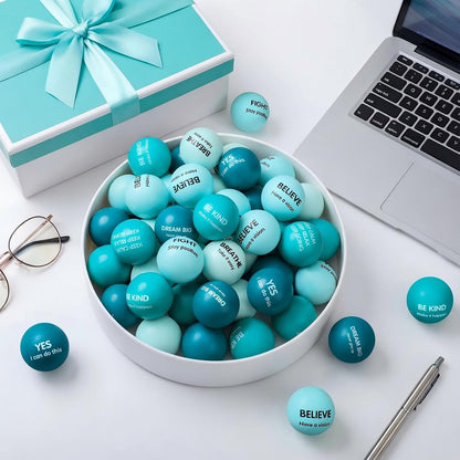 Liliful 100 Pcs Motivational Stress Balls Bulk Inspirational Squeeze Balls for Adults Anxiety Relief Fidget Toys Office Employee Gifts Classroom Rewards 2.2 Inch (Bright Colors)