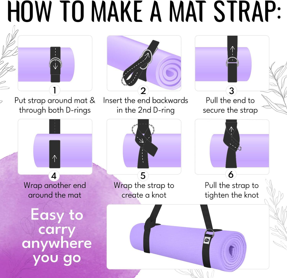 TECEUM 2 IN 1 Yoga & Mat Strap for Stretching – Cotton – 6/8/10 ft