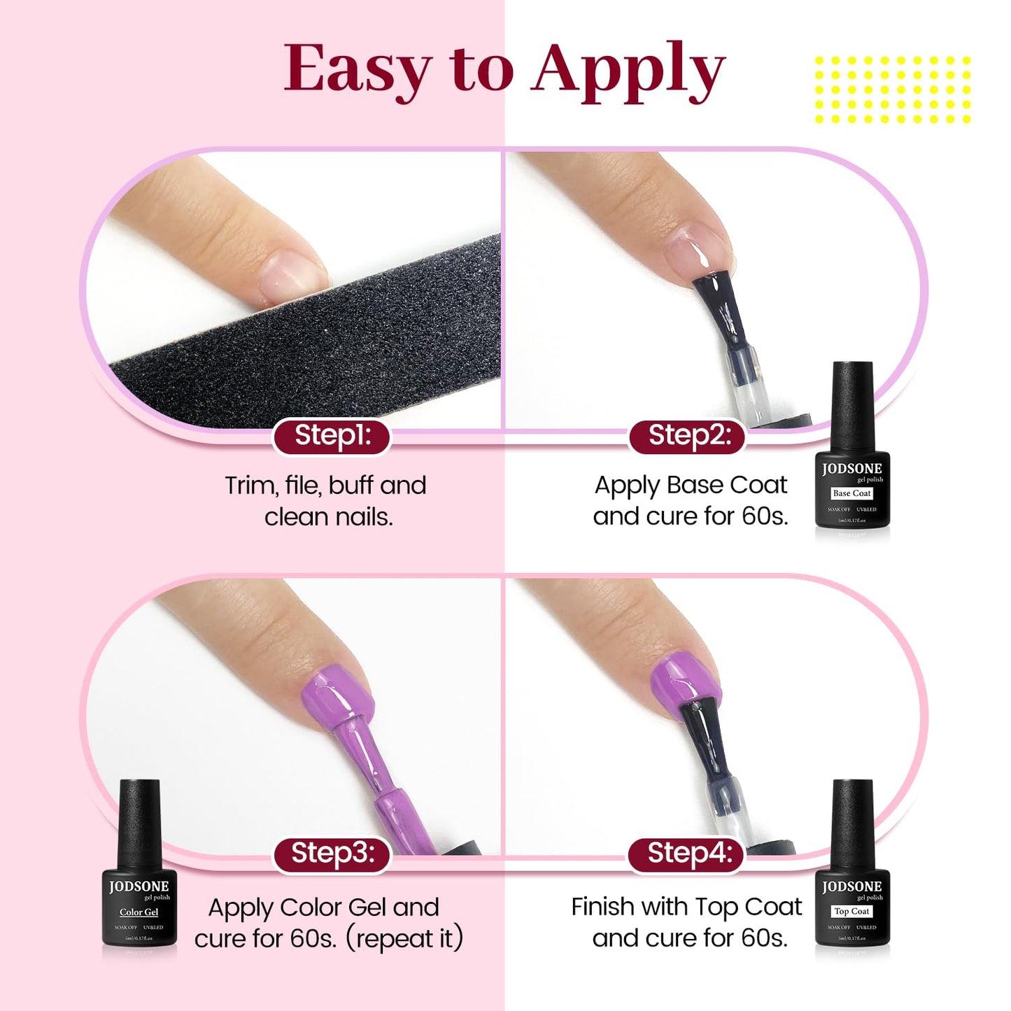 JODSONE Gel Nail Polish Kit 60 PCS with U V Light Soak off Base Top Coat 55 Shine Colors Gel Nail Kit Bright and Dark Brown Wine Red Series Manicure Set for Women and Girls
