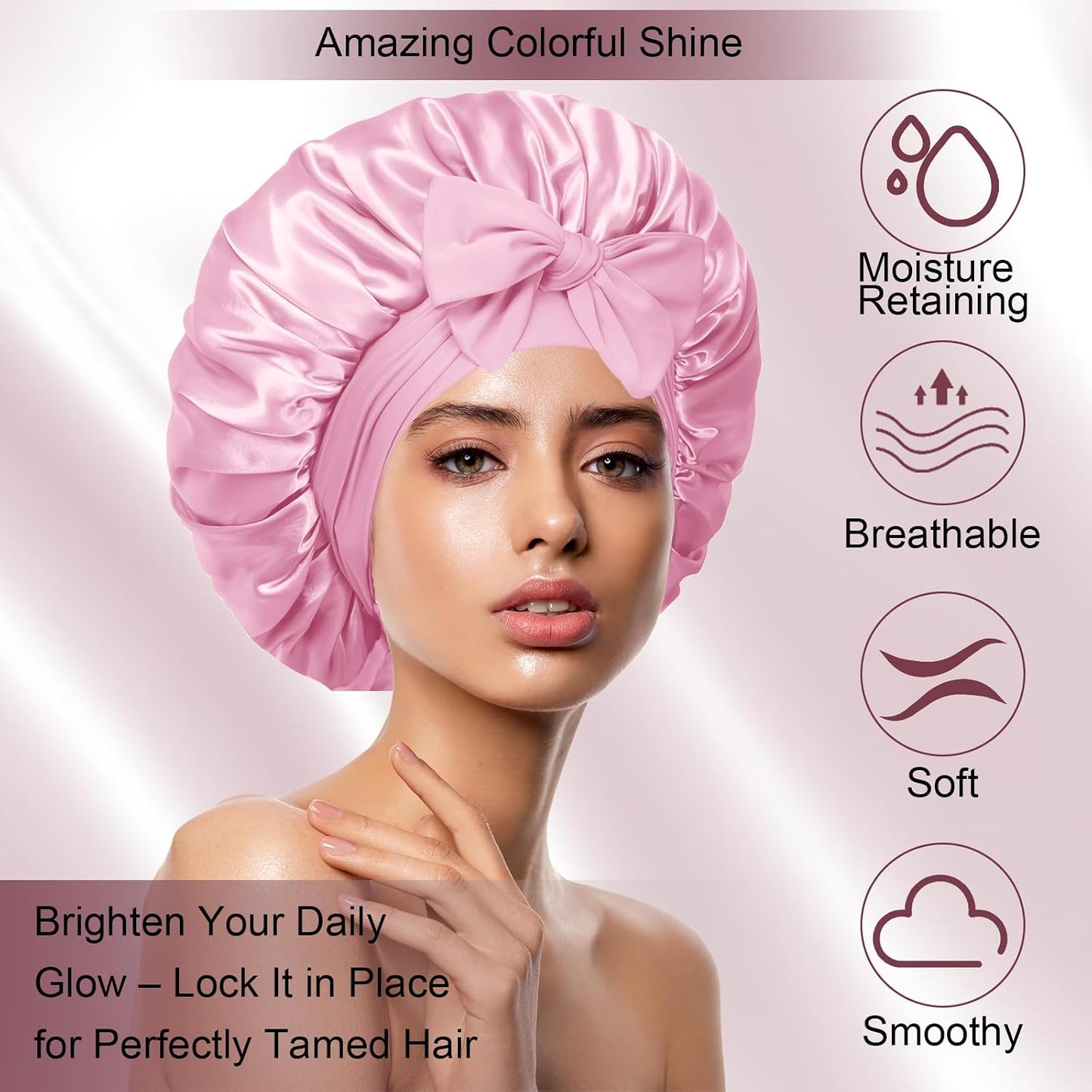 Silk Bonnet for Women, Satin Bonnet for Sleeping, Large Sleep Cap with Elastic Tie Band for Curly Hair