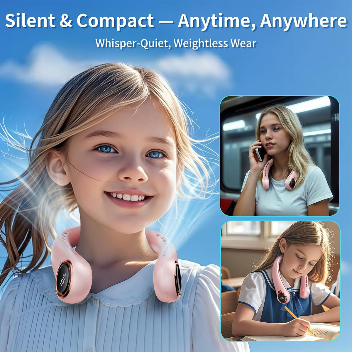 𝟐𝟎𝟐𝟔 𝐔𝐩𝐠𝐫𝐚𝐝𝐞 BNBZ Portable Neck Fan,6000mAh Rechargeable Wearable Fan with LED Display,4 Speeds,Up to 15H Runtime,Quiet 360° Airflow Hands-Free Personal Fan for Travel,Work,Gym &Outdoor Use