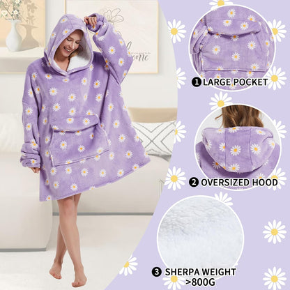 Mewkou Wearable Blanket Hoodie for Adult,Oversized Sherpa Fleece Blanket Hoodie for Women Men,Grey