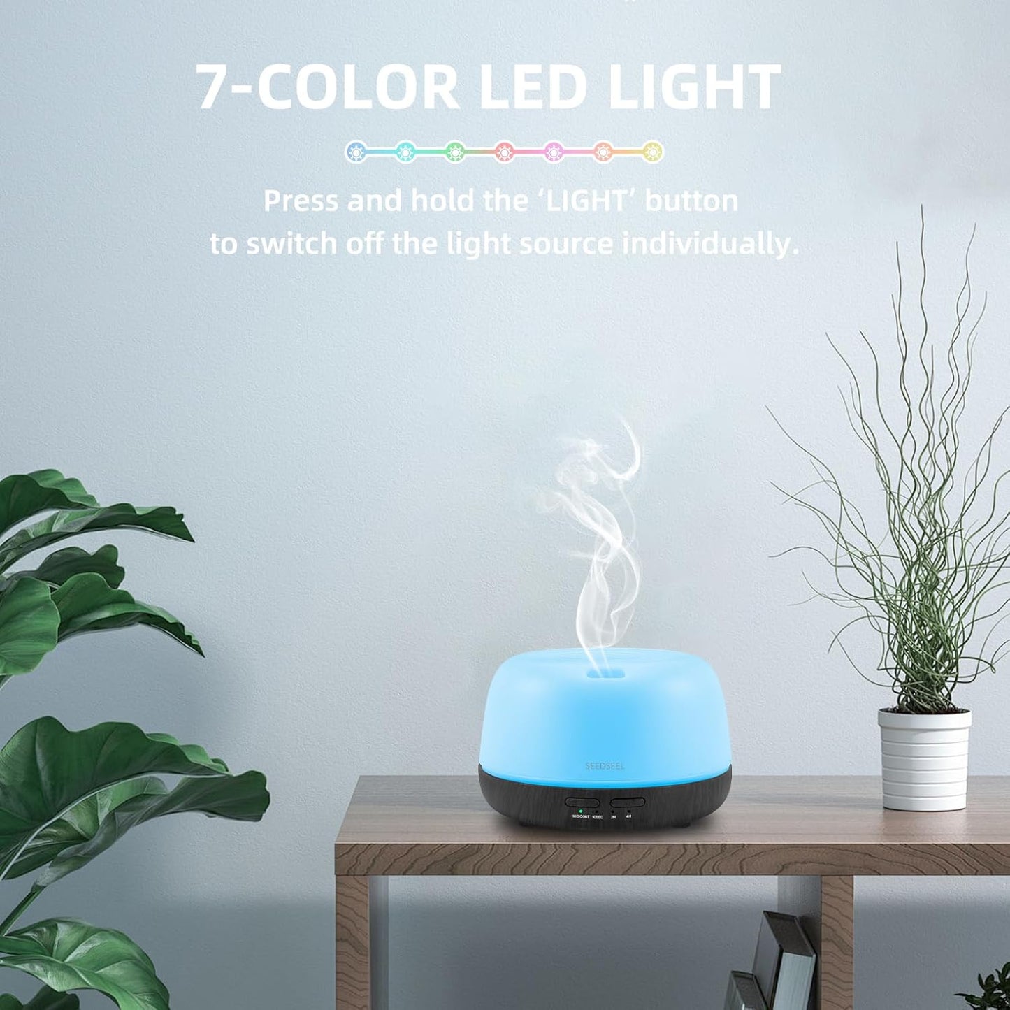 SEEDSEEL 300ML Essential Oil Diffuser with 7-Color LED Lights and Remote Control, Modern Minimalist Design, High-Efficiency Ultrasonic Mist Aromatherapy Diffuser for Home