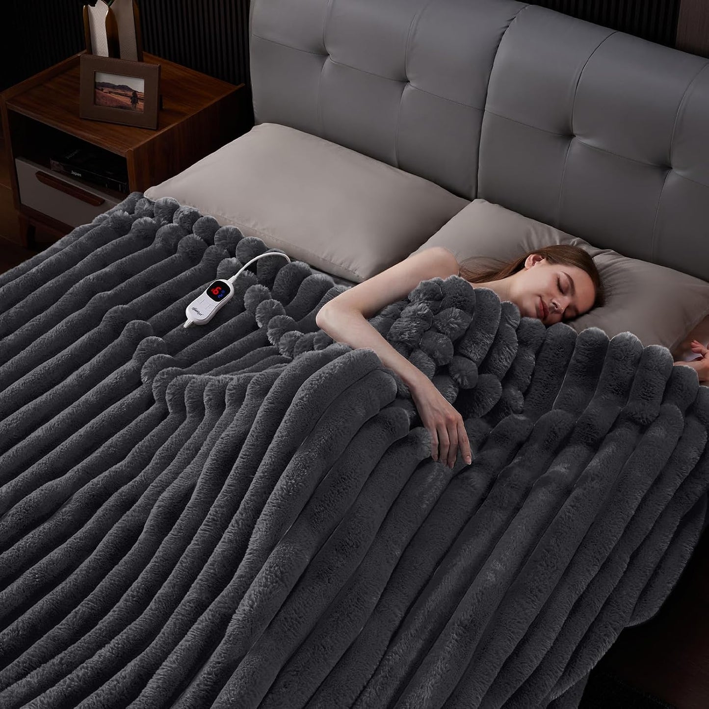 Heated Throw Blanket, Faux Fur Cozy Heating Blanket with Overheat Protection, 1/2/4/6/8 Hours Auto-Off 10 Heat Level, Machine Washable (50x60 Inches, Cream White)