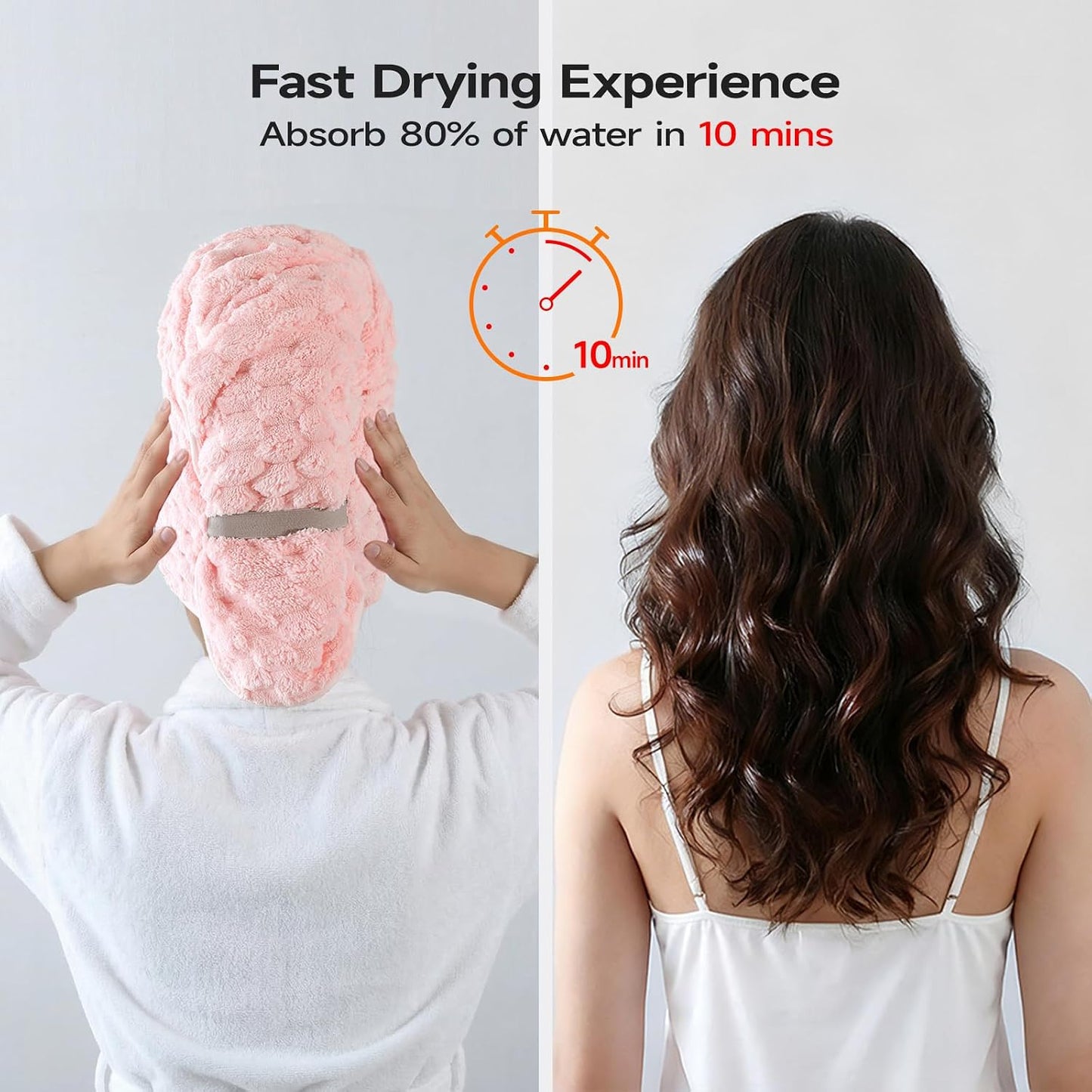REDKISS 3 Pack Microfiber Hair Towels - Extra Large Hair Towel Wrap for Women, 24x42 inch Hair Towels with Elastic Strap, Super Soft Hair Drying Towels for Long, Thick, Curly Anti Frizz Turbans