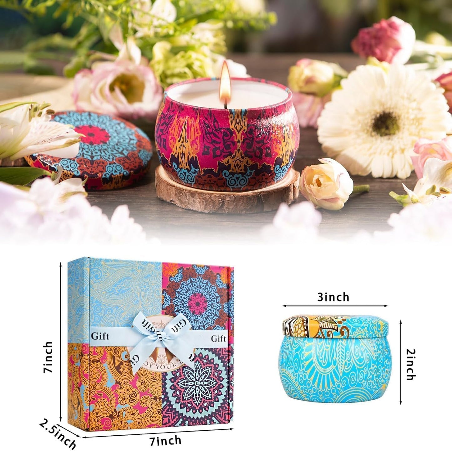 Scented Candles Gift Set for Women, 4 Pack Soy Wax Candles in Classic Bohemian Tins, Aromatherapy Candle Set, Birthday Gifts for Mom, Thank You Gifts