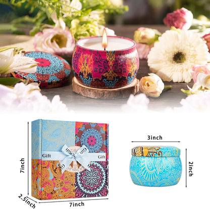 Scented Candles Gift Set for Women, 4 Pack Soy Wax Candles in Classic Bohemian Tins, Aromatherapy Candle Set, Birthday Gifts for Mom, Thank You Gifts