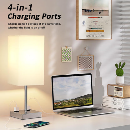 Touch Bedside Table Lamp for Bedroom - Dimmable, USB C+A, 2 AC Outlets
