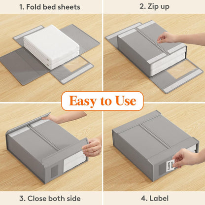 Lifewit Bed Sheet Organizer, Foldable Bedding Sheet Organizers and Storage with Large Clear Window and Label, Sheets Organizer for Linen Closet, Storage Box Bins with Lids for Duvet Cover Set