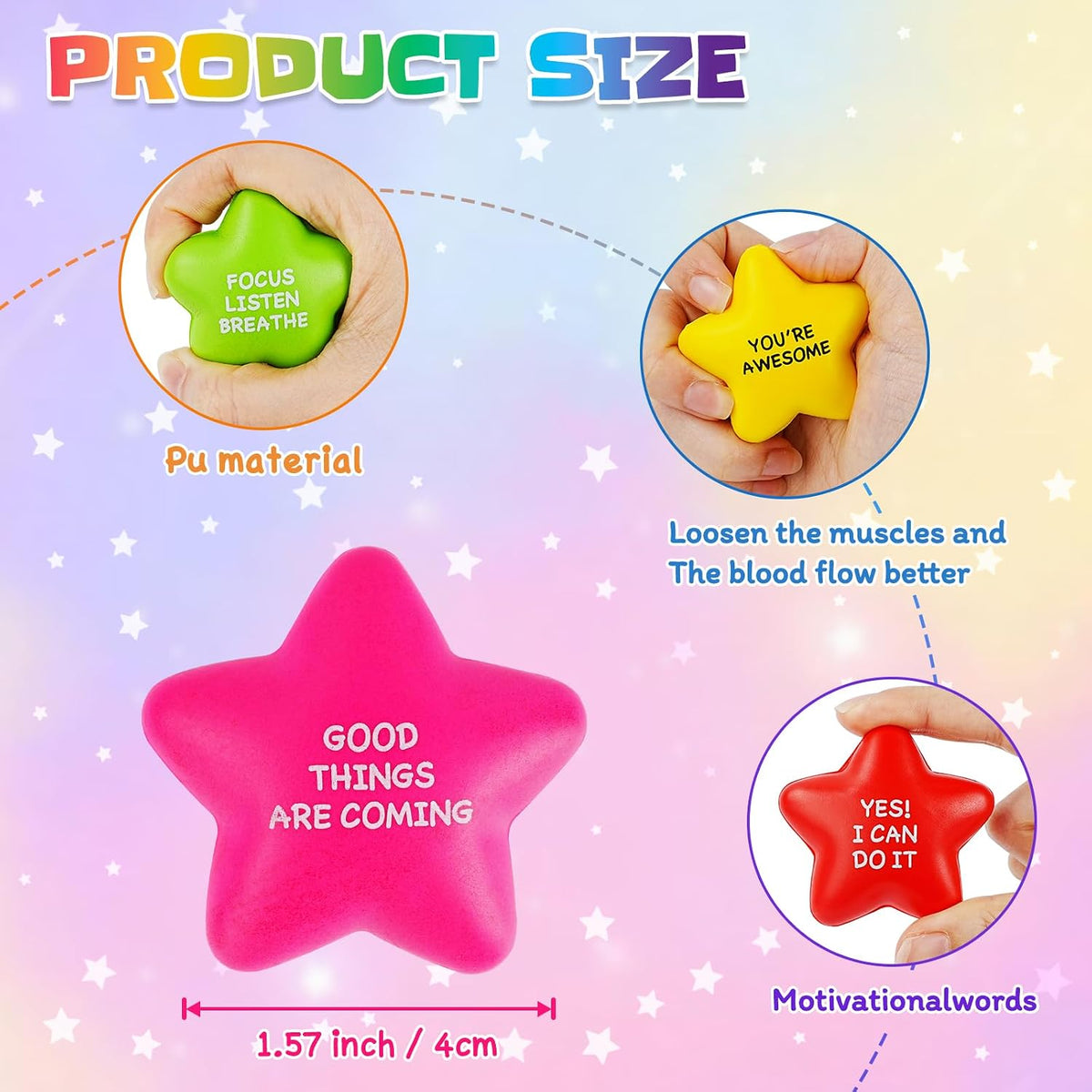 SHQDD 36PCS Stress Balls for Adults & Kids, Motivational Soft Foam Squeeze Toys with Inspiring Quotes for Anxiety & Anger Relief, Perfect for Office, School, Home Use or as Party Favors