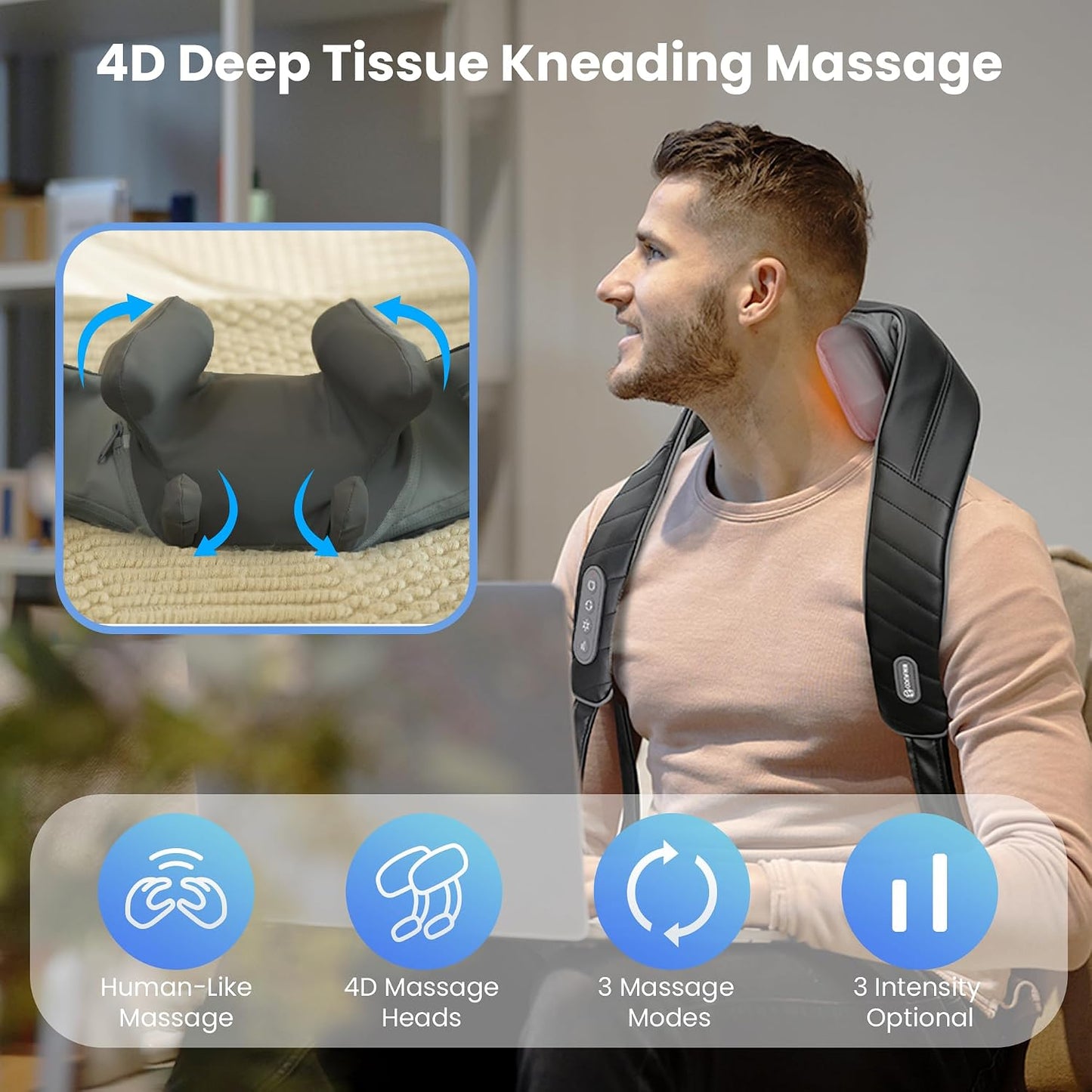 COMFIER Cordless Neck and Shoulder Massager with Heat, Wearable 4D Shiatsu Deep Tissue Kneading for Desk Workers and Drivers, Hands-Free Straps, FSA Eligible HSA Gift