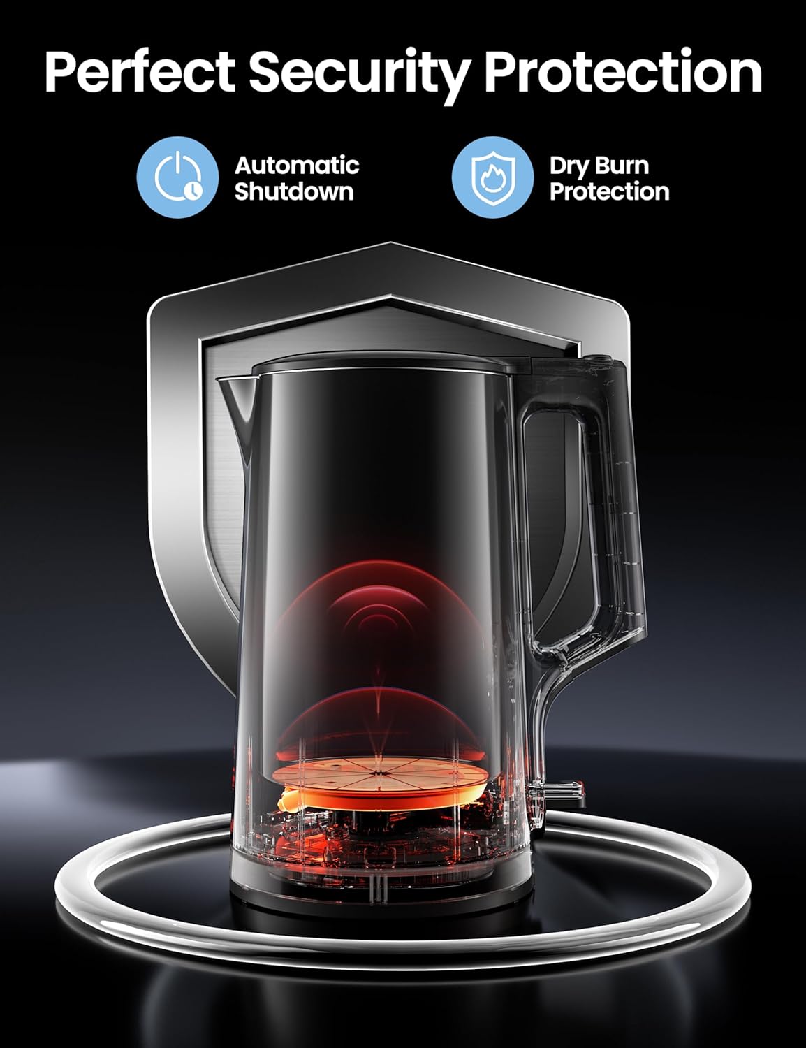 Comfee 1.7L Stainless Steel Electric Tea Kettle, BPA-Free Hot Water Boiler, Cordless with LED Light, Auto Shut-Off and Boil-Dry Protection, 1500W Fast Boil