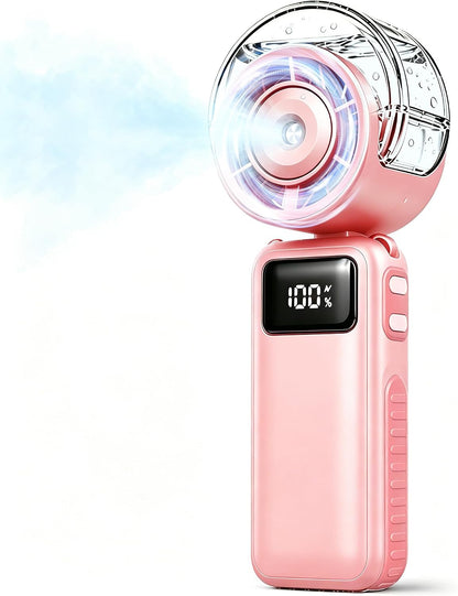 Portable Handheld Air Conditioner Fan with Mist,6000mAh Rechargeable Personal Misting Cooling Fan,5Speed Foldable Mini Water Spray Air Cooler,Turbo Hand AC Fan for Travel,Camping,Gifts Men/Women-White