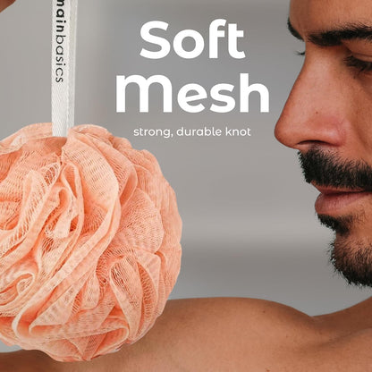 MainBasics Bath Shower Loofah Sponge Pouf Body Scrubber Exfoliator Body Wash Sponge (Set of 3, Airy Blossom)