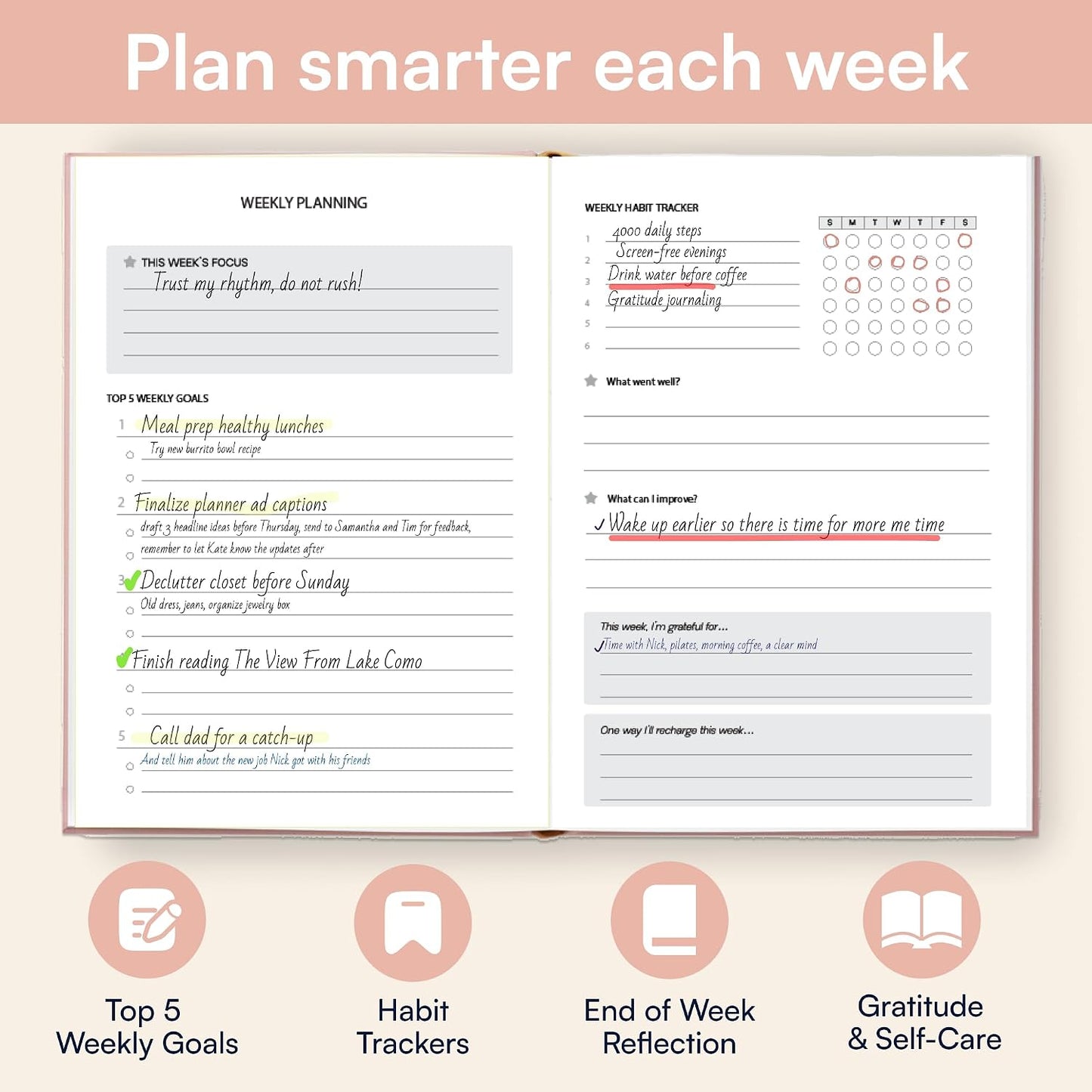 3-Month Productivity & Goal Planner 2026 - Undated Daily Monthly Weekly Planner for Women, Habit Tracker, Time Management & Mindfulness Journal, A5 To Do List Organizer
