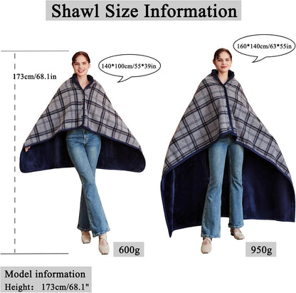 forestfish Fleece Wearable Blanket, Plaid Lap Blanket Comfy Poncho Throw with Buttons for Bed Sofa Office, Grey-White