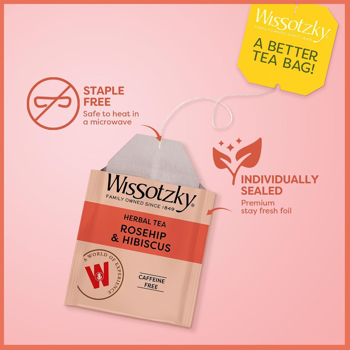 Wissotzky Rosehip & Hibiscus Herbal Tea, 20 Tea Bags | Exotic Blend | Caffeine Free Tea | Immune Boost