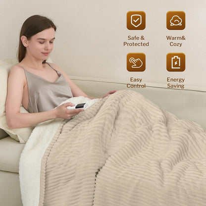 Reaks Electric Heated Throw Blanket, Silky Soft Flannel & Sherpa Heating Blanket Throw with 5 Heat Levels & 3 Hours Auto Off, Warm Gifts for Women Mom Grandma, ETL Certified (50x60 inches, White)