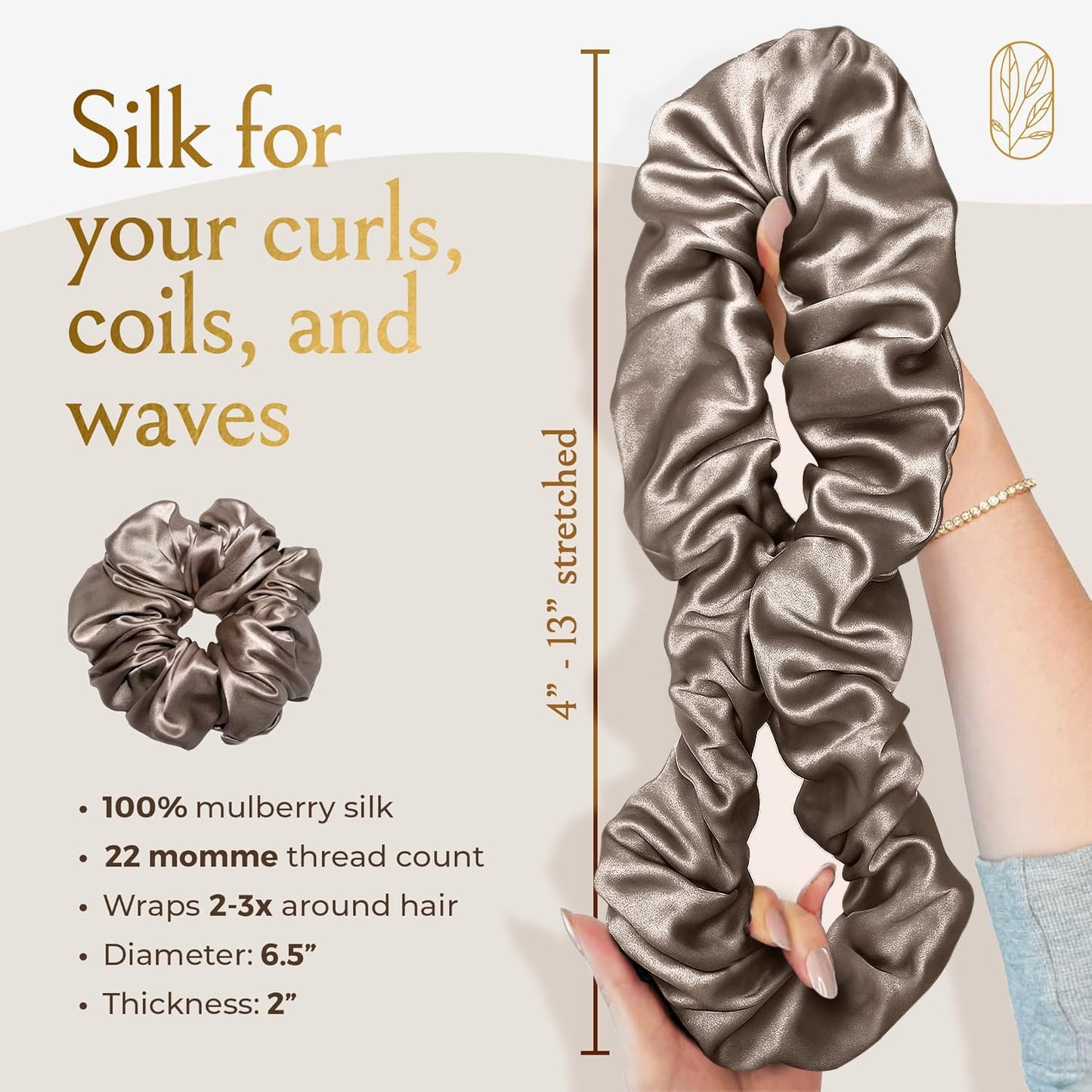 Silk Scrunchies for Women Ponytail Holders – Oversized Mulberry Silk Scrunchies – Extra Large No Damage Hair Ties for Curly, Thick, and Thin - Hair Accessories for Women – Black, XL By Curlfriend
