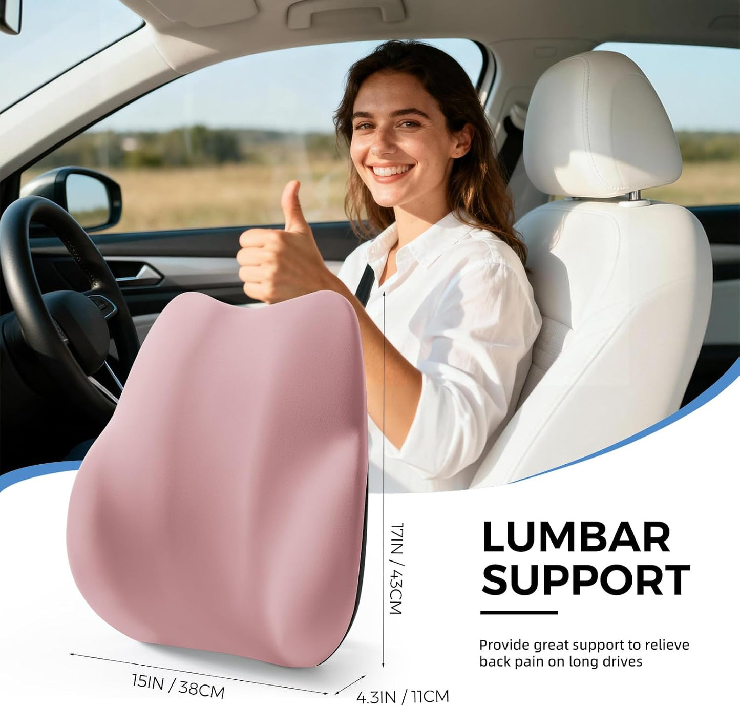 BEBAS Lumbar Support Pillow for Car, Memory Foam Back Cushion for Driving, Ergonomic Lumbar Pillow for Pain Relief, Comfort Lower Back Support for Office Chairs, Car Seat, Wheelchair -Black