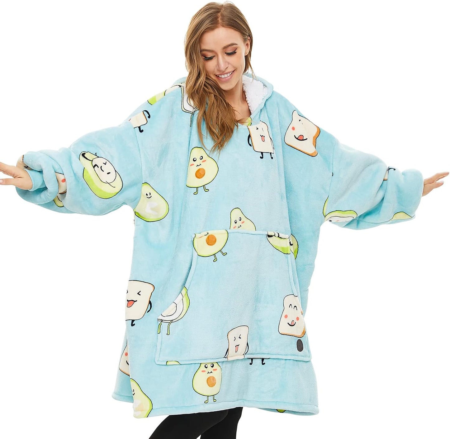 THREE POODLE Wearable Blanket Hoodie for Women, Oversized Sherpa Sweatshirt Blanket for Adults Men, Cozy Hooded Blankets, Gifts for Teen Girls Women Mom Sister