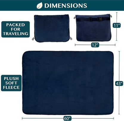PAVILIA Travel Blanket Pillow, Soft Airplane Blanket 2-IN-1 Combo Set, Plane Blanket Compact Packable, Flight Essentials Car Pillow, Travelers Gifts Accessories Luggage Backpack Strap, 60x43 Teal Blue
