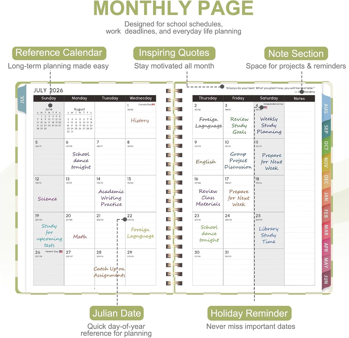 Planner 2026-2027, Weekly and Monthly Calendar Planner, JUL 2026 - JUN 2027 | A5(6.3'' x 8.5''), Hardcover, Agenda Book, Sprial Bound, Inner Pocket, Office and School Use