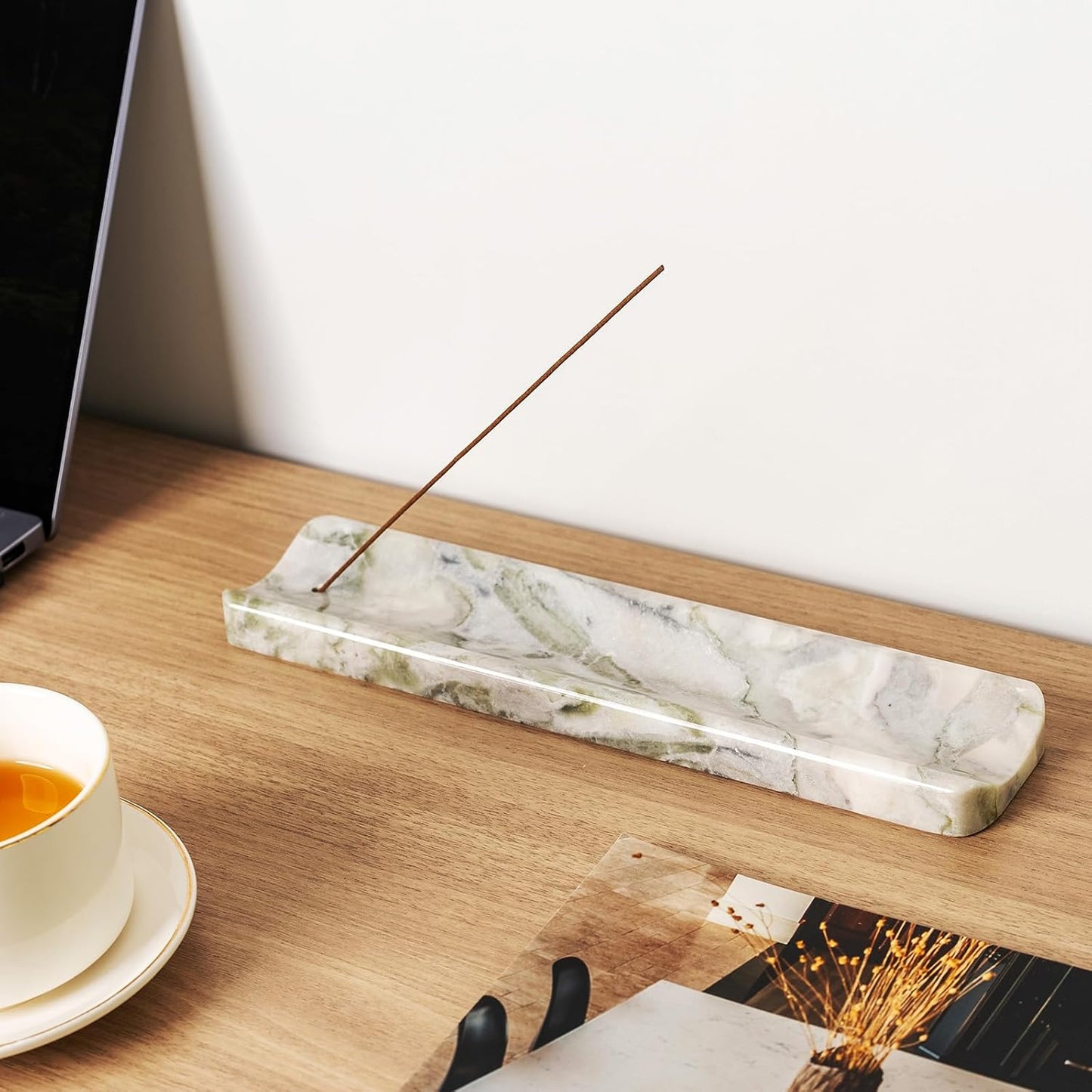 Koville Marble Incense Holder, Incense Holder for Sticks, Incense Sticks Holder Ash Catcher for Meditation Yoga SPA, Natural Stone Incense Burner, Home Table Decor (Grey)