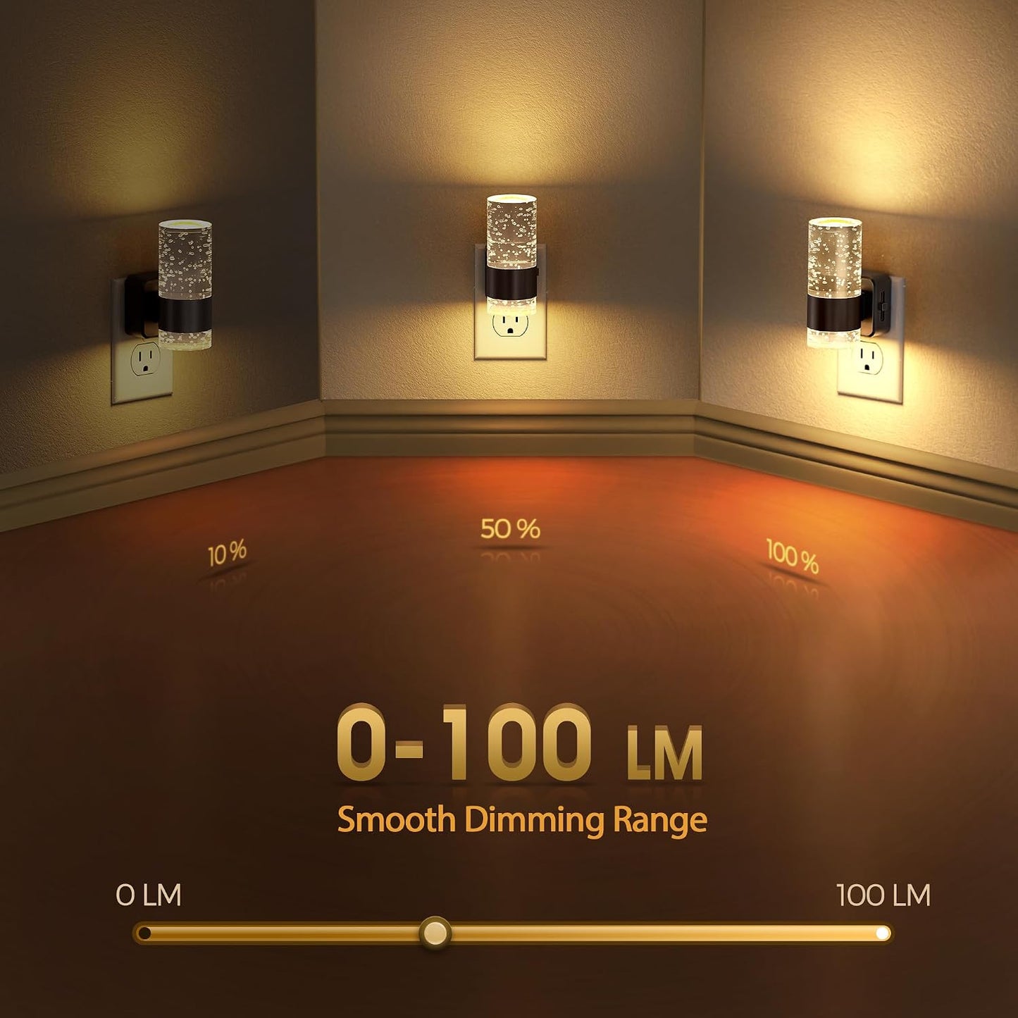 Briignite Night Lights Plug into Wall, Modern LED Night Light Plug in, Dusk to Dawn Sensor,Amber Night Light 0-100LM Adjustable Brightness, Dimmable NightLight for Hallway, Bedroom, Stairway, 2 Pack