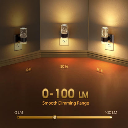 Briignite Night Lights Plug into Wall, Modern LED Night Light Plug in, Dusk to Dawn Sensor,Amber Night Light 0-100LM Adjustable Brightness, Dimmable NightLight for Hallway, Bedroom, Stairway, 2 Pack