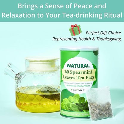 60 Lemon Balm Tea Bags - VitalForest Dried Lemon Balm Leaves Tea -1.5g/Bags, Calming Herb, Stress Relief & Sleep Support, Non-GMO, Caffeine-Free