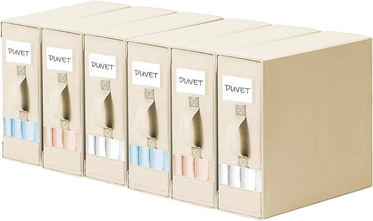 DIMJ Bed Sheet Organizers and Storage - Foldable Sheet Holder, Linen Closet Organizer Box for Sheets Set, Bedding, Blankets, Towel (King & Queen Size), Grey