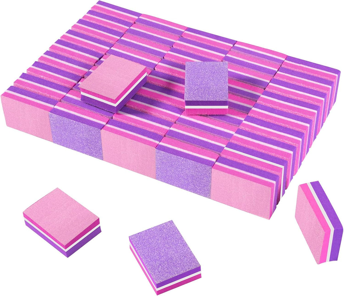 CGBE Nail Buffer (50 Pack), Buffer Block Nail File 100/180 Grit, Mini Nail Buffers Block Sponge Double Sided Nail File for Acrylic Nails Manicure Tools (Pink-Purple)
